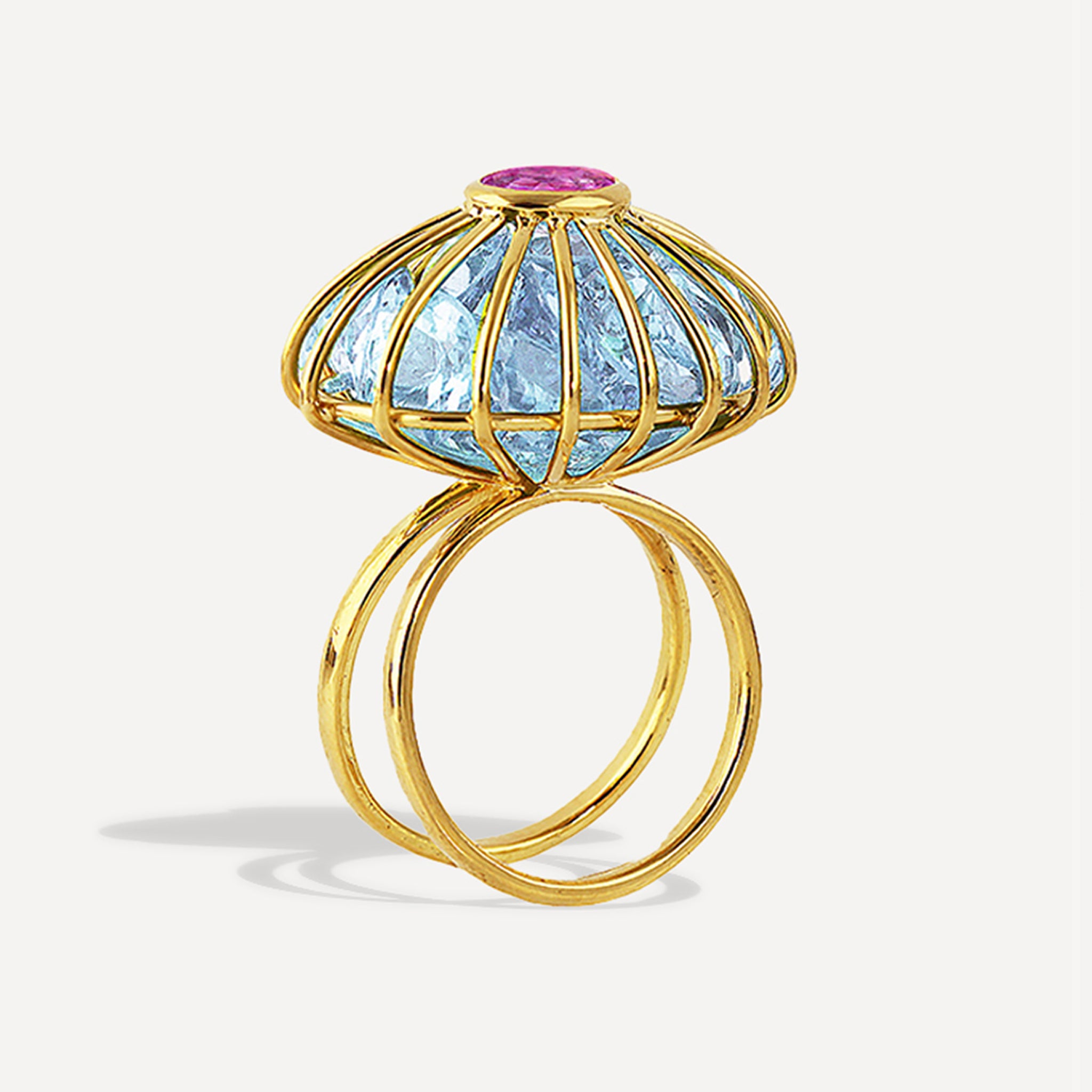 Cage Ring - Aquamarine, Pink Tourmaline