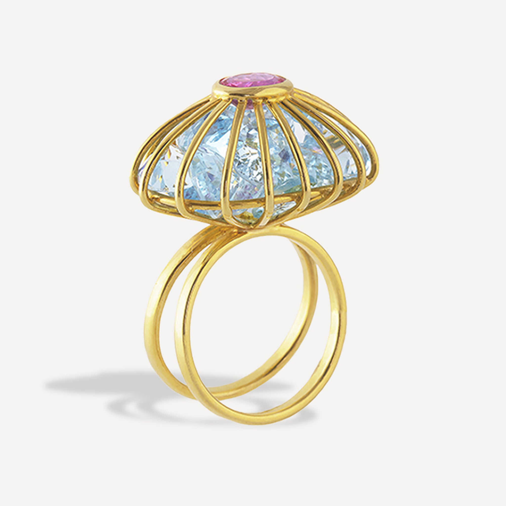 Cage Ring - Aquamarine, Pink Tourmaline