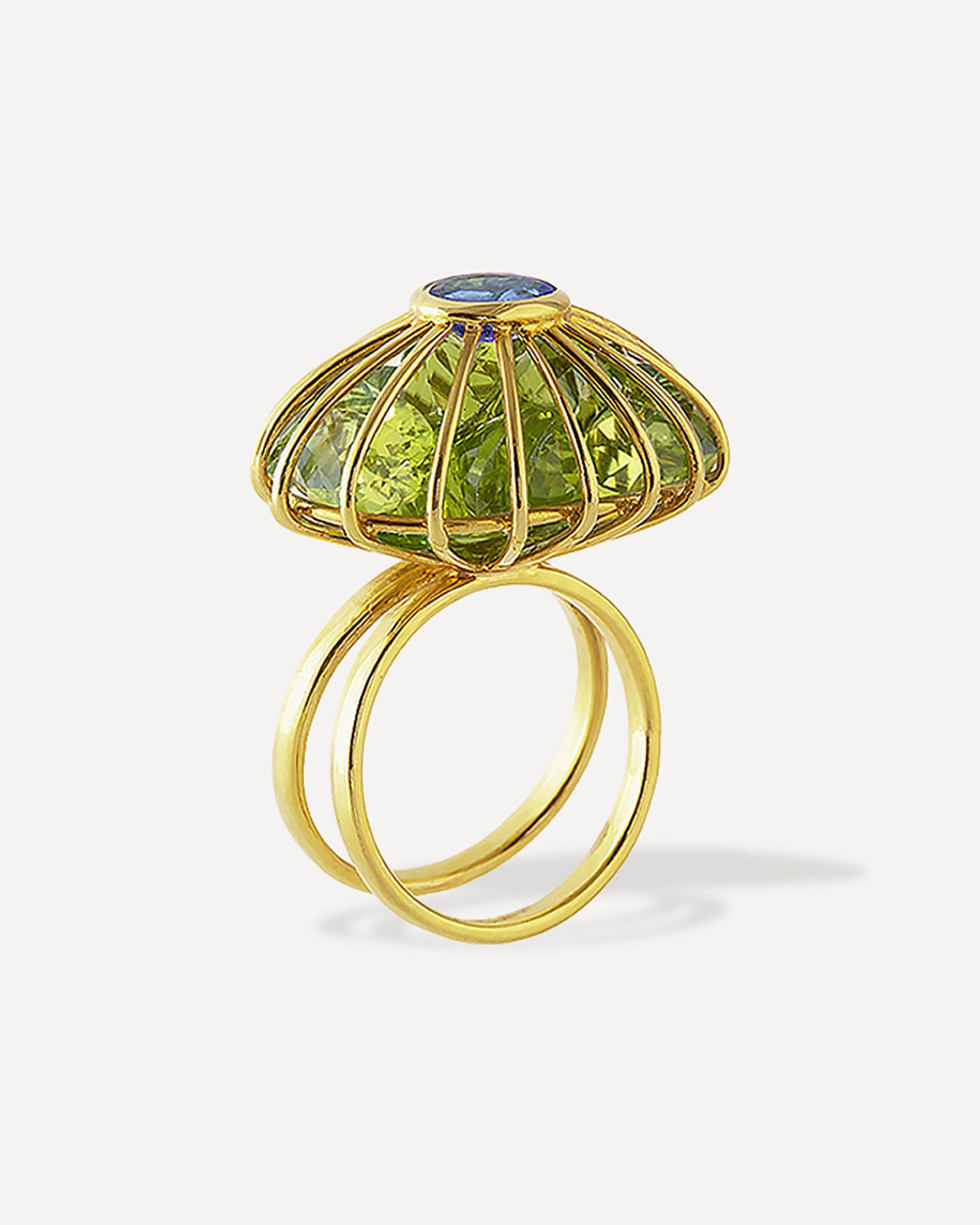 Cage Ring - Peridot, Aquamarine