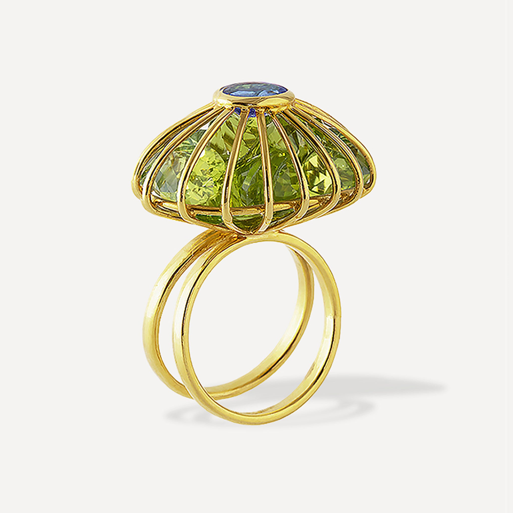 Cage Ring - Peridot, Aquamarine