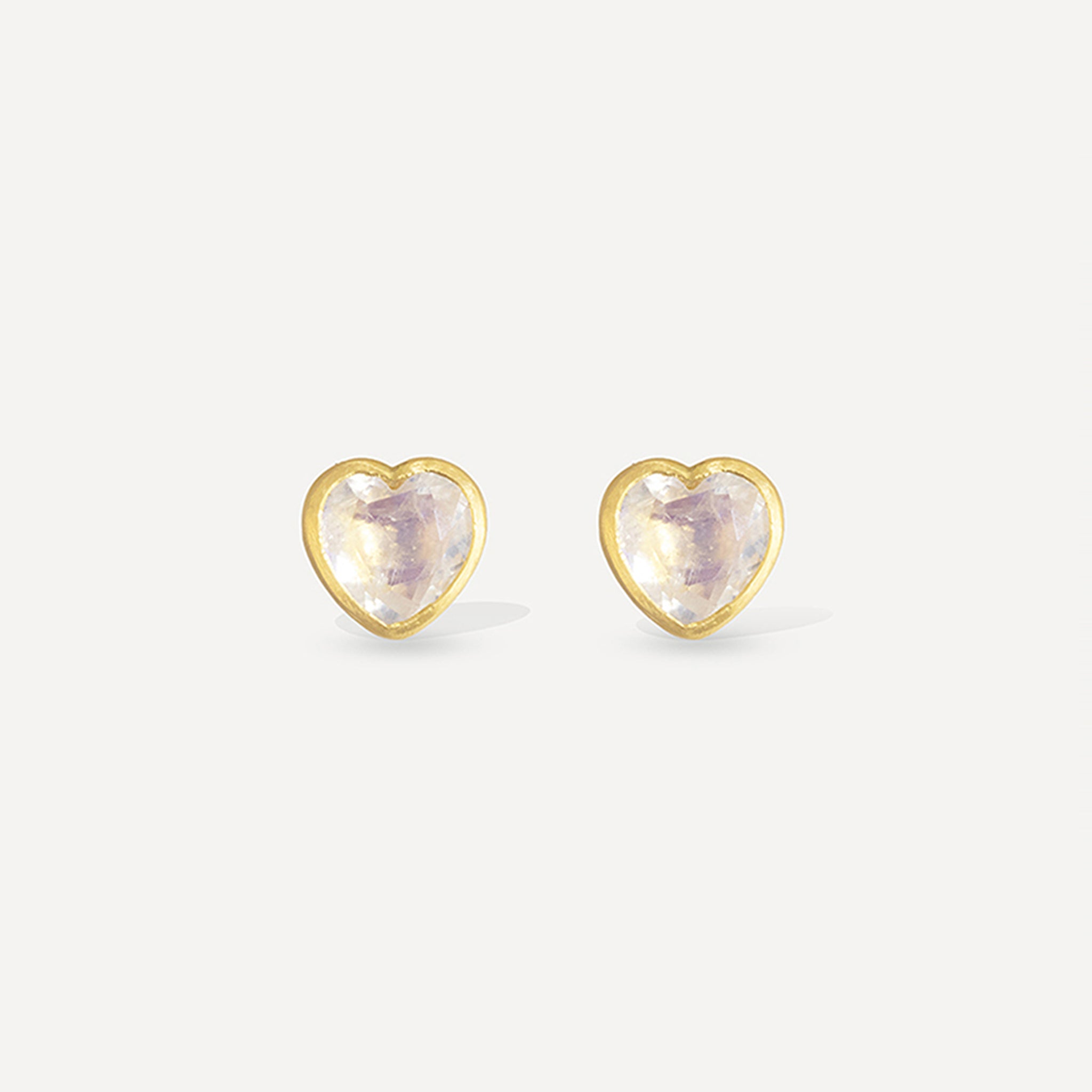 Heart Stud Earrings - Rainbow Moonstone